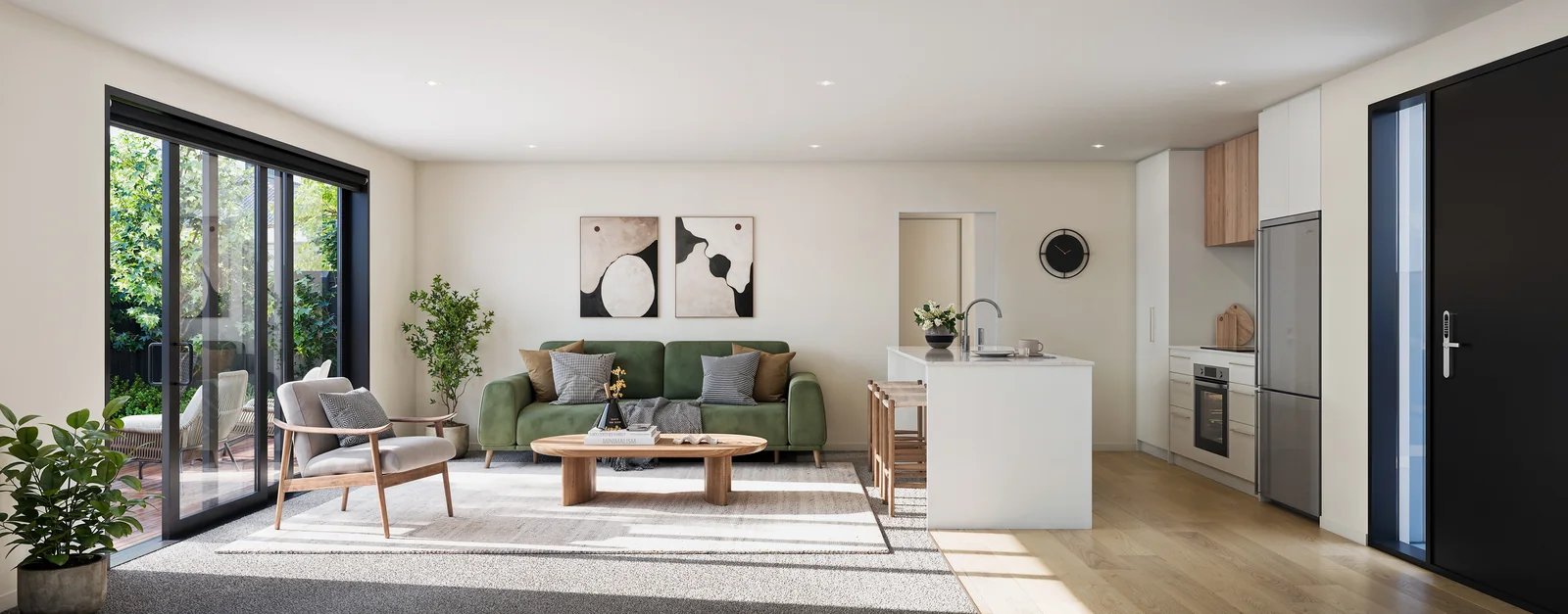 Living and kitchen render for 10 Sydney Street