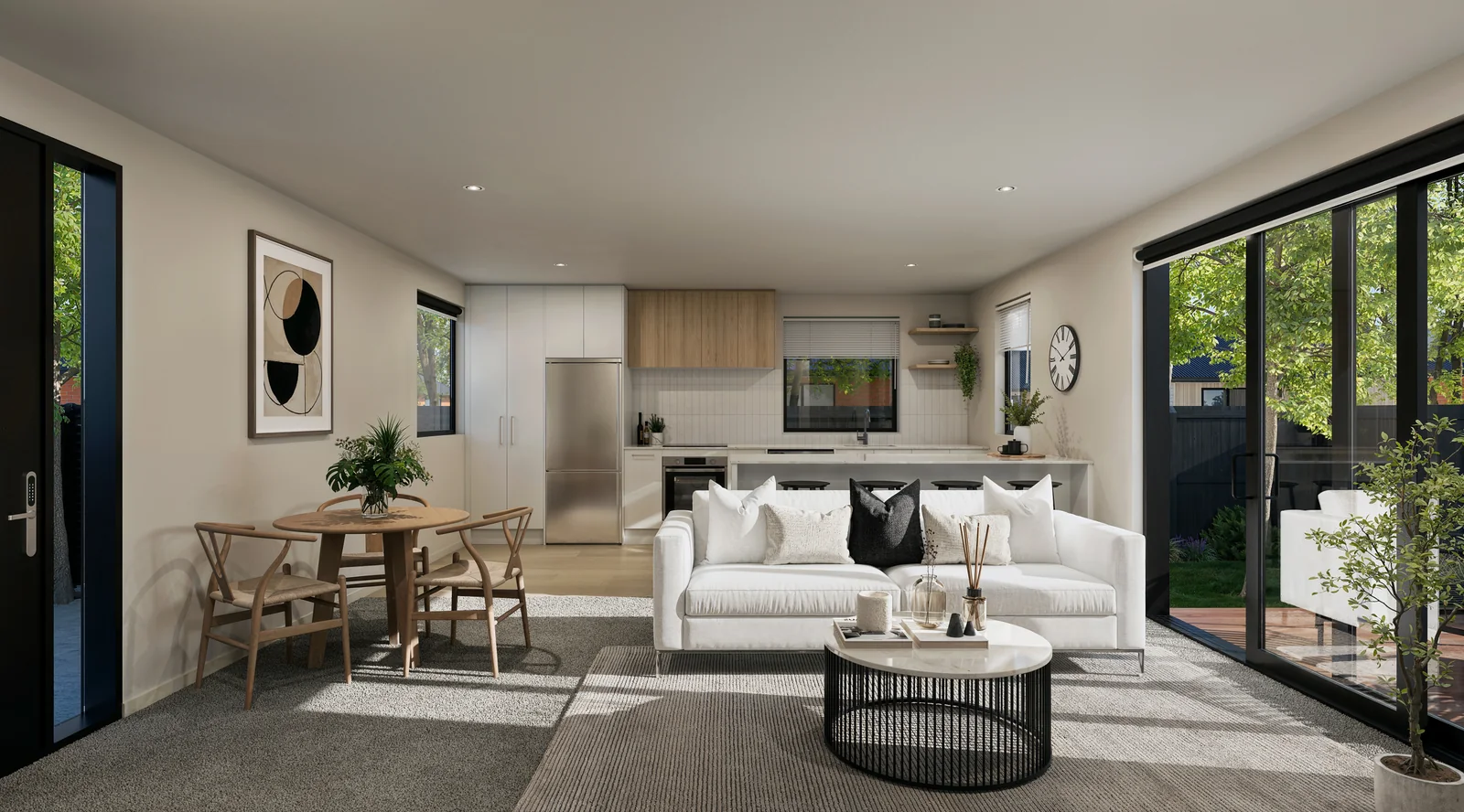 Open-plan living and kitchen render for 37 Sylvan Street