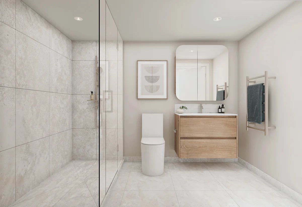 Bathroom render for 80 Domain Terrace
